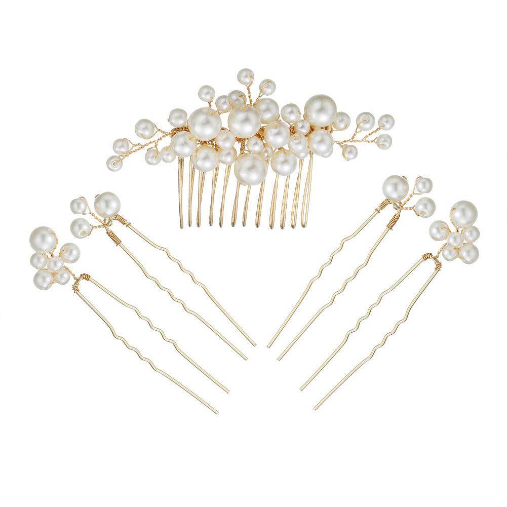 Bridal Accessories Sweet headdress set Handmade pearl U-shaped hair comb 596845385157 - COCOMELODY